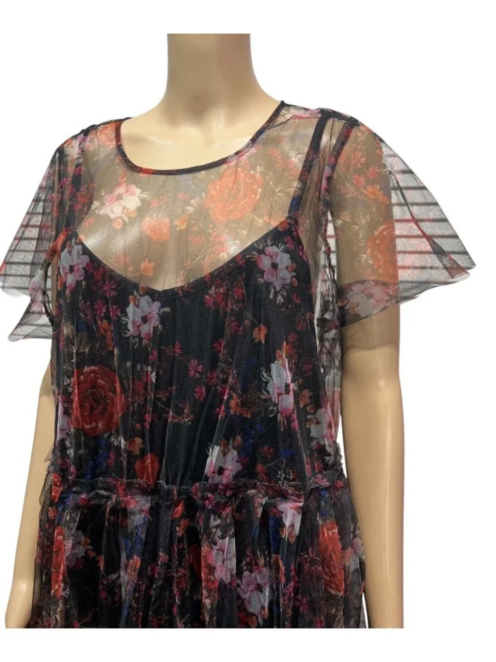 Torrid 2 Dress Plus Size 2X  Multicolor Floral Print Mesh Lined Skater Lace - Picture 6 of 14